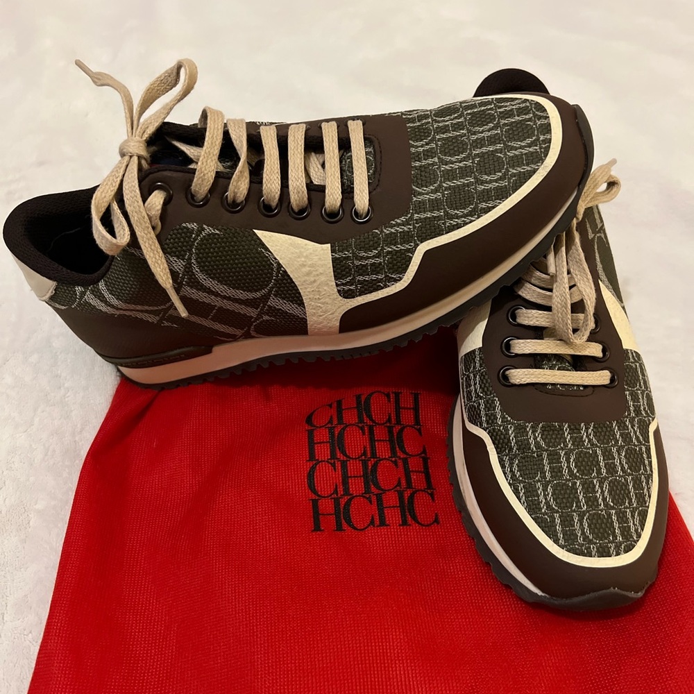 Carolina Herrera Ch-Sports Sneakers cloth trainers.Size 38 Olive Green Excellent